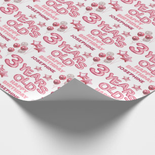 Cute Pink Letter Balloon 3rd Birthday Wrapping Paper