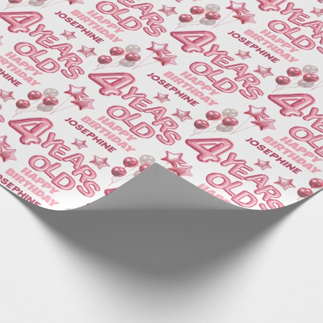 Cute Pink Letter Balloon 4th Birthday Wrapping Paper (Corner)