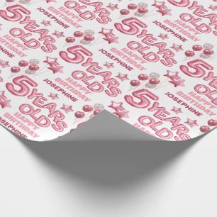 Cute Pink Letter Balloon 5th Birthday Wrapping Paper
