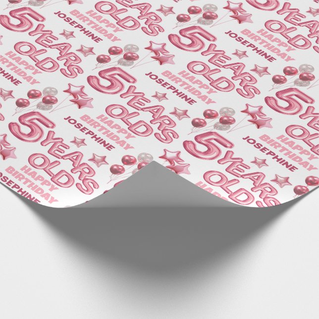 Cute Pink Letter Balloon 5th Birthday Wrapping Paper (Corner)