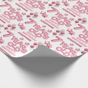 Cute Pink Letter Balloon 7th Birthday Wrapping Paper