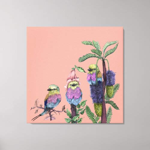 Cute Pink Lilac Breasted Roller African Bird Canvas Print