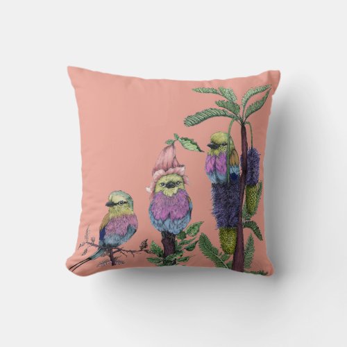 Cute Pink Lilac Breasted Roller African Bird Throw Pillow