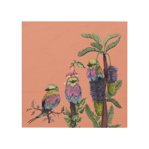 Cute Pink Lilac Breasted Roller African Bird Wood Wall Art