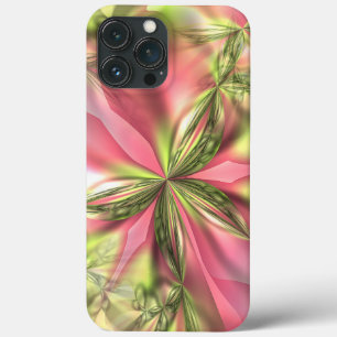 Cute Pink Lime Green Butterfly Fractals Pattern iPhone 13 Pro Max Case