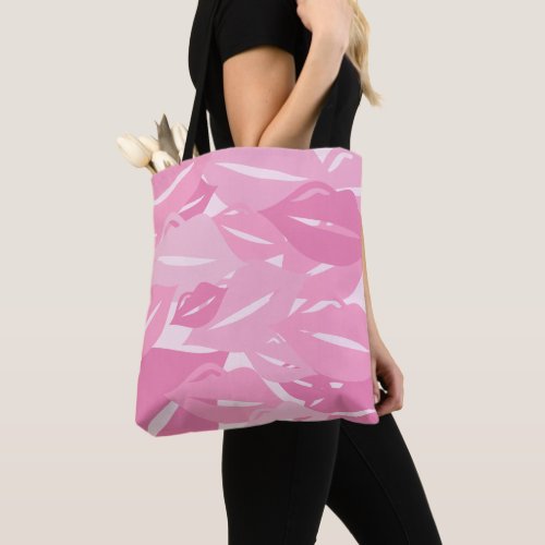 Cute Pink Lips KIsses Pattern Galentines Day Tote Bag