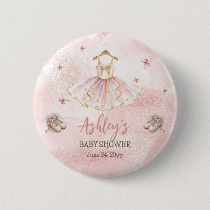 Cute Pink Little Ballerina Tutu Girl Baby Shower Button