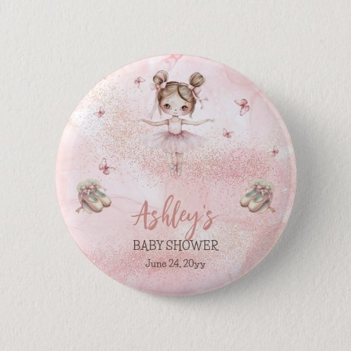 Cute Pink Little Ballerina Tutu Girl Baby Shower Button