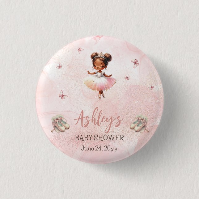 Cute Pink Little Ballerina Tutu Girl Baby Shower Button (Front)