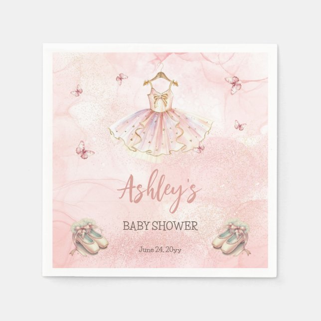 Cute Pink Little Ballerina Tutu Girl Baby Shower Napkins (Front)