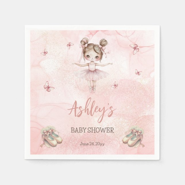 Cute Pink Little Ballerina Tutu Girl Baby Shower Napkins (Front)