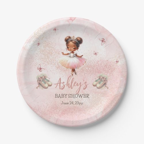 Cute Pink Little Ballerina Tutu Girl Baby Shower Paper Plates