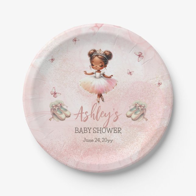 Cute Pink Little Ballerina Tutu Girl Baby Shower Paper Plates (Front)