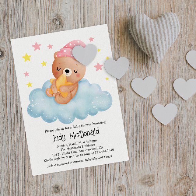 Cute Pink Little Bear Baby Shower  Invitation (Creator Uploaded)