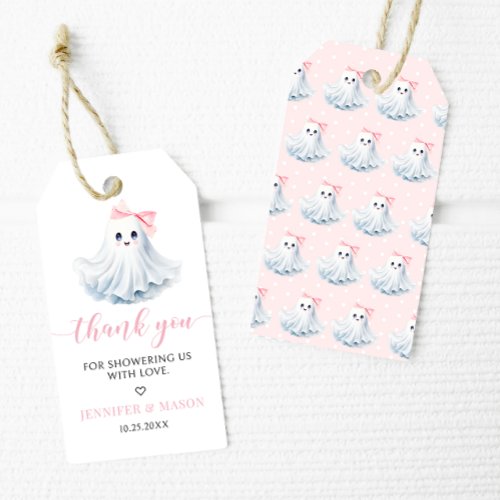 Cute Pink Little Boo Baby Girl Shower Thank You Gift Tags