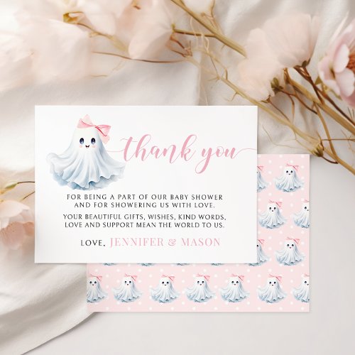 Cute Pink Little Boo Baby Shower Thank you card