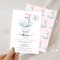 Cute Pink Little Boo Ghost Bow Baby Girl Shower Invitation