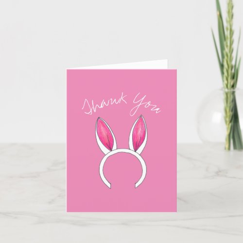Cute Pink Little Bunny Rabbit Ears Baby Shower  Thank You Card