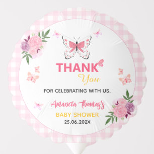 Cute Pink Little Butterfly Baby Shower Thank You  Balloon