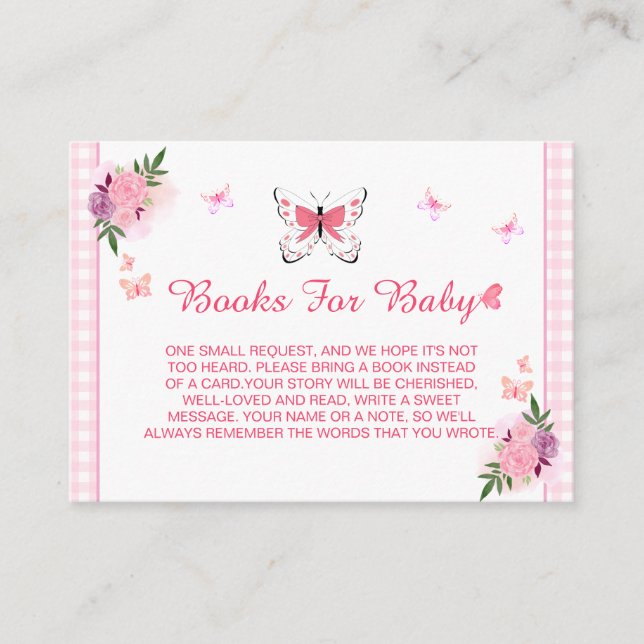 Cute Pink Little Butterfly Baby's Book Request  Enclosure Card (Front)