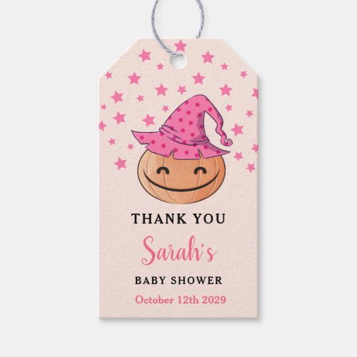 Cute Pink Little Pumpkin Baby Shower Thank You Gift Tags