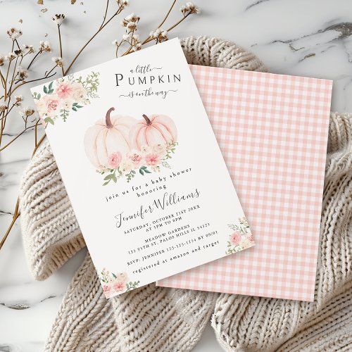 Cute Pink Little Pumpkin Floral Baby Girl Shower Invitation