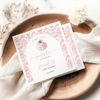 Cute Pink Little Pumpkin Toile Baby Girl Shower Napkins