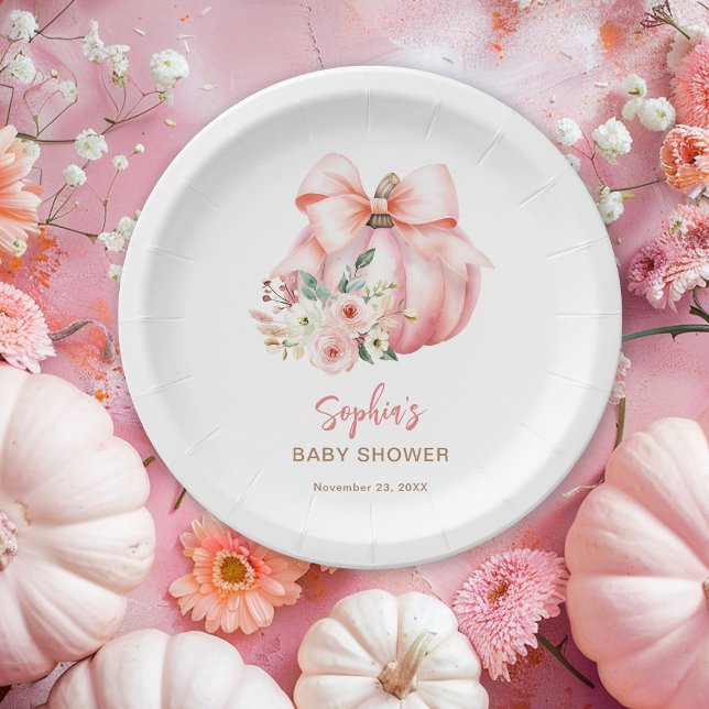 Cute Pink Little Pumpkins Baby Shower Paper Plates (Creator Uploaded)