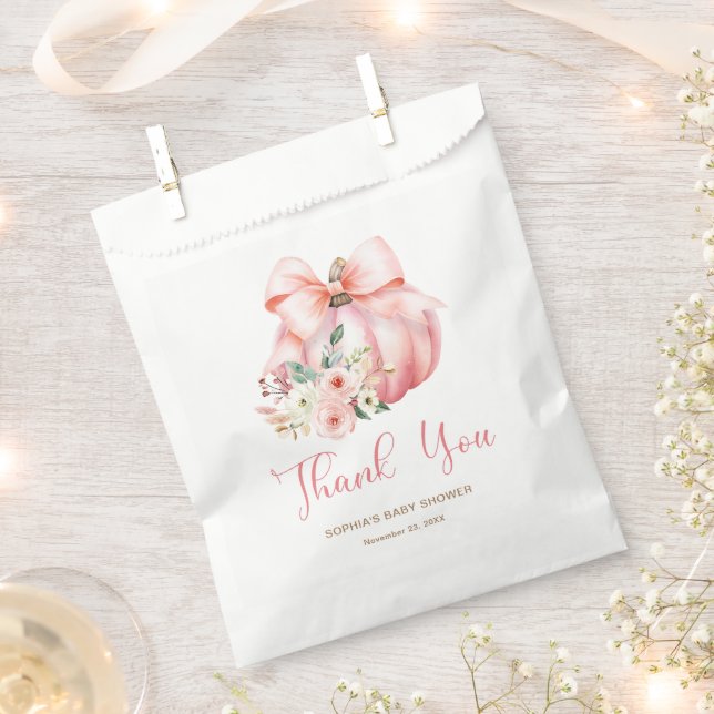 Cute Pink Little Pumpkins Baby Shower Thank You Favor Bag (Clipped)