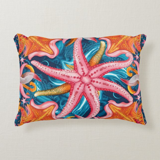 Cute pink little starfish accent pillow (Front)