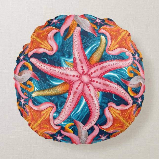 Cute pink little starfish round pillow (Front)