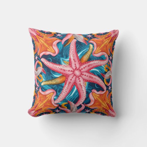Cute pink little starfish throw pillow