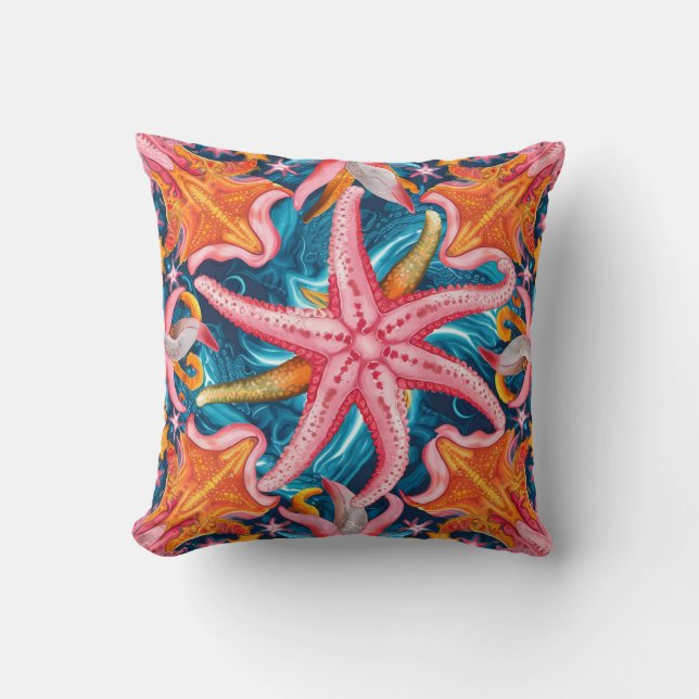 Cute pink little starfish throw pillow (Front)