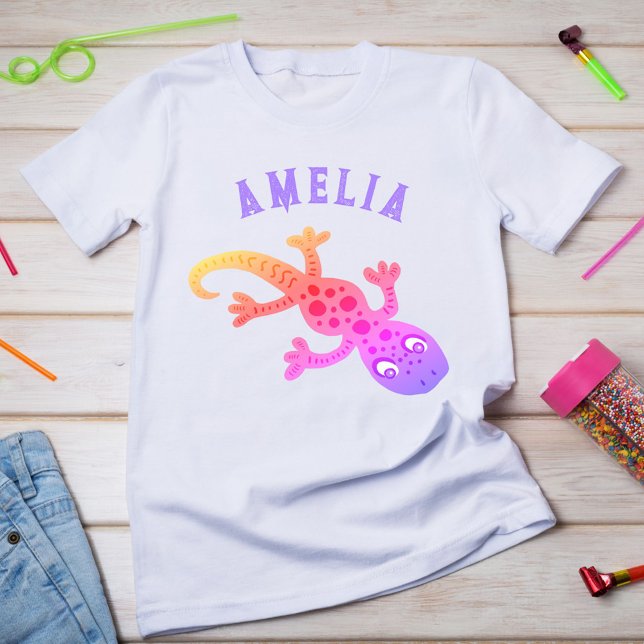 Cute Pink Lizard Gecko Girly Kids Name T-Shirt (Creator Uploaded)