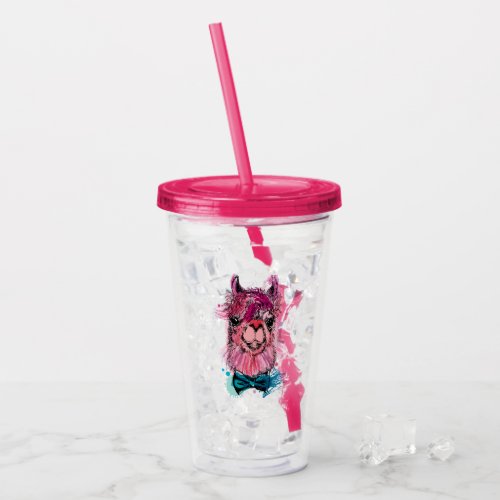 Cute Pink Llama Acrylic Tumbler