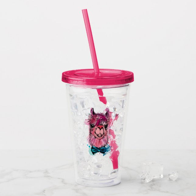 Cute Pink Llama Acrylic Tumbler (Front Ice)