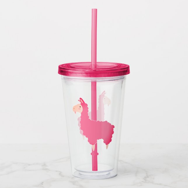 Cute Pink Llama Acrylic Tumbler (Front)
