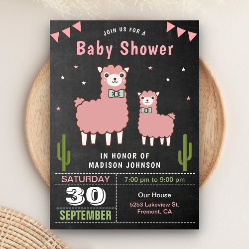 Cute Pink Llama Baby Shower Invitation