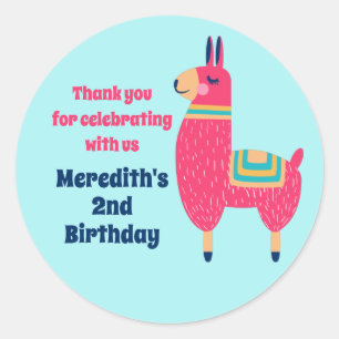 Cute Pink Llama Cartoon Kids Birthday Party Classic Round Sticker