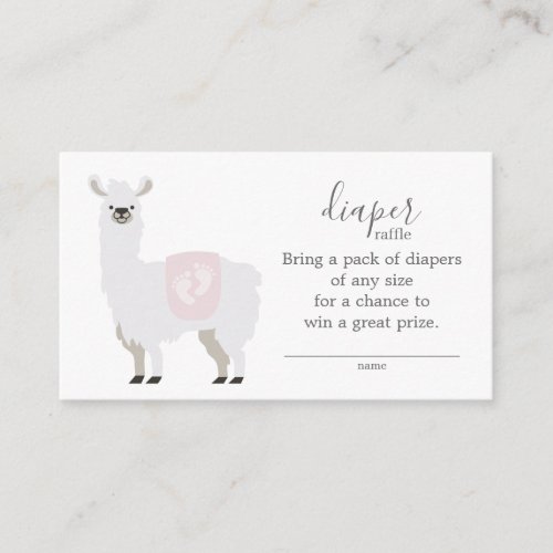 Cute Pink Llama Diaper Raffle Ticket Baby Shower Enclosure Card