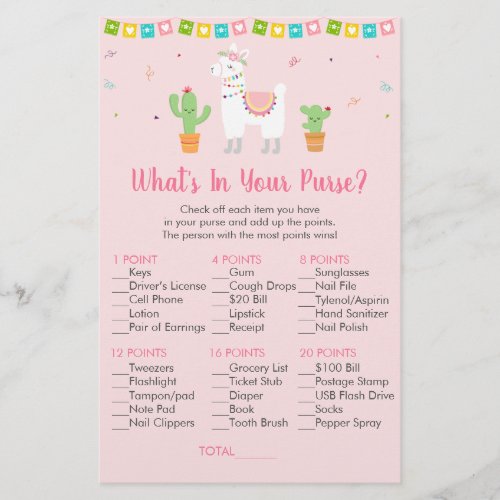 Cute Pink Llama Fiesta Whats In Your Purse Game