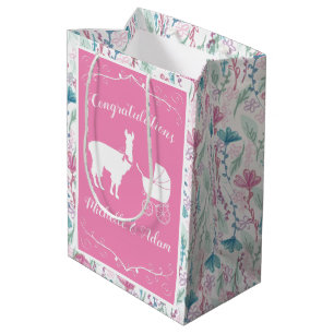 Cute Pink Llama Girl Baby Shower Medium Gift Bag
