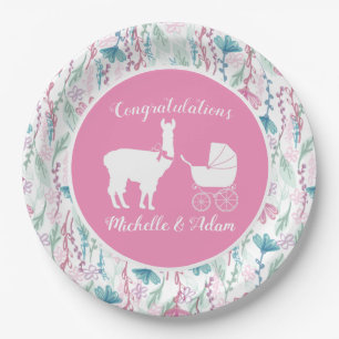 Cute Pink Llama Girl Baby Shower Paper Plates