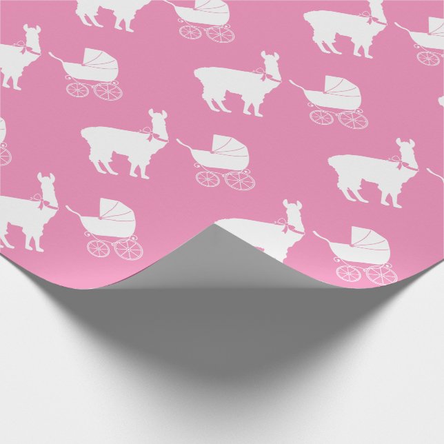 Cute Pink Llama Girl Baby Shower  Wrapping Paper (Corner)