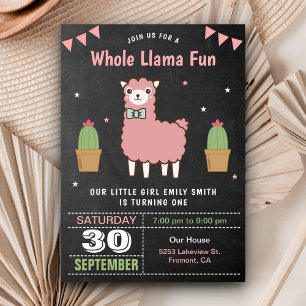 Cute Pink Llama Kids Birthday Party Invitation