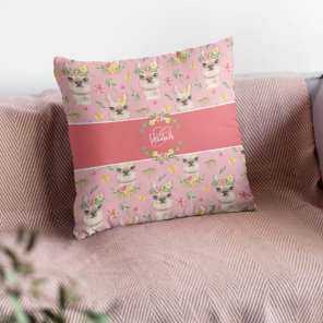 Cute Pink Llama Pattern for Little Girls Cotton Throw Pillow