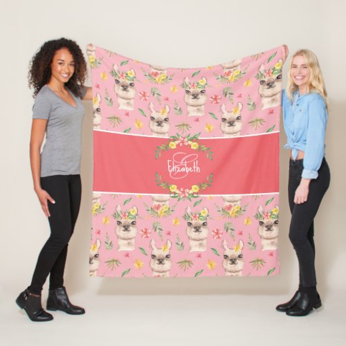 Cute Pink Llama Pattern for Little Girls Fleece Blanket