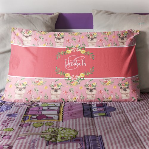 Cute Pink Llama Pattern for Little Girls Pillow Case