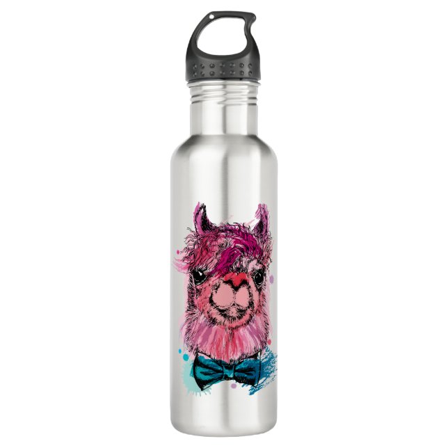 Cute Pink Llama Stainless Steel Water Bottle (Front)