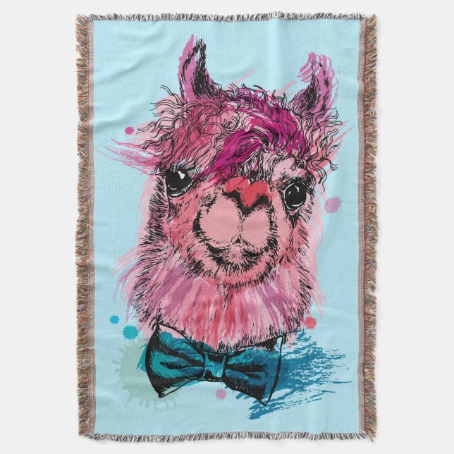 Cute Pink Llama Throw Blanket (Front Vertical)